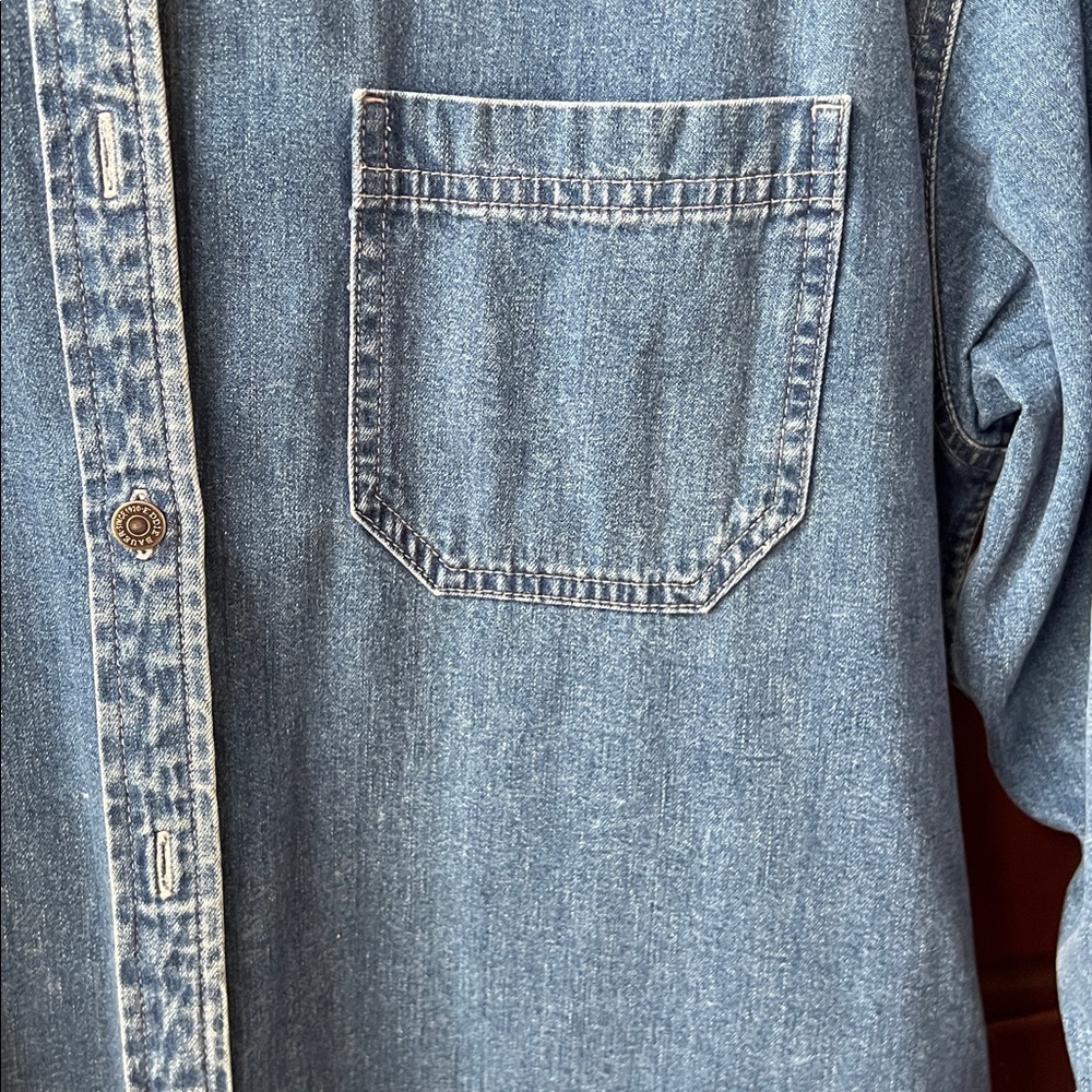 Eddie Bauer Faded Blue Denim Button-Down Shirt - Picture 3 of 4